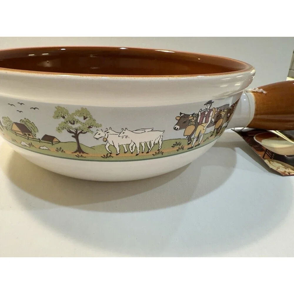 Landert 22 Fondue Pot Swiss Pottery Stoneware MCM 8.5